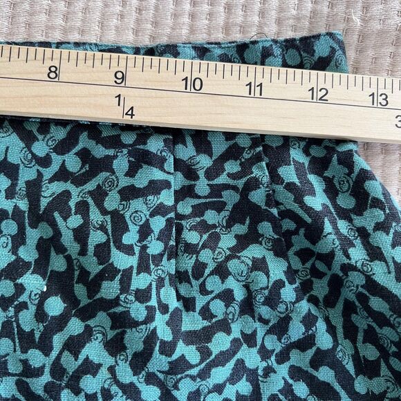 Vintage Kenar Linen Skirt Womens Small Teal Black Abstract Pencil High Waist 90s - Picture 5 of 10